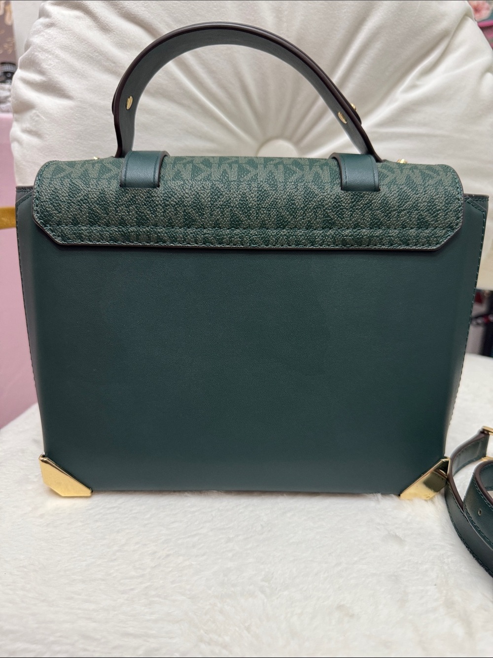 Michael Kors Forest Green Monogram Satchel with Gold Hardware - Picture 5 of 10